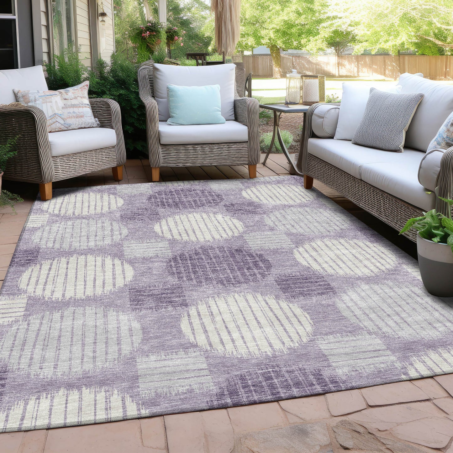 Tabselect Home Line 5' X 8' Purple And Ivory Geometric Washable Indoor Outdoor Area Rug