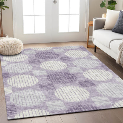 Tabselect Home Line 5' X 8' Purple And Ivory Geometric Washable Indoor Outdoor Area Rug