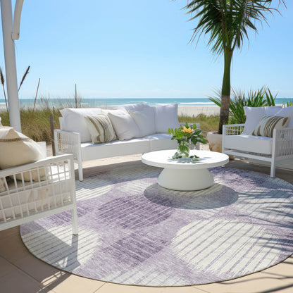 Tabselect Home Line 8' Purple And Ivory Round Geometric Washable Indoor Outdoor Area Rug