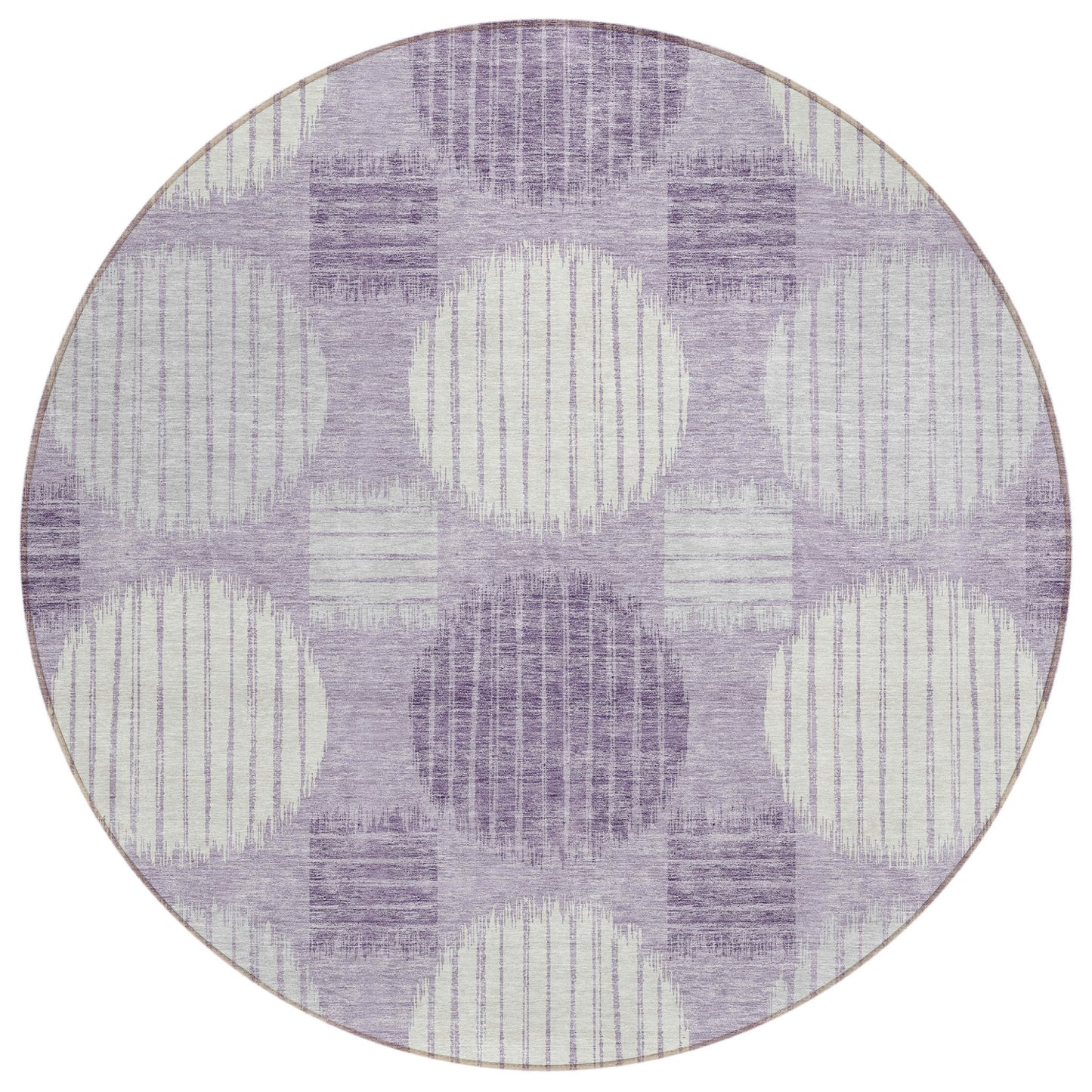 Tabselect Home Line 8' Purple And Ivory Round Geometric Washable Indoor Outdoor Area Rug