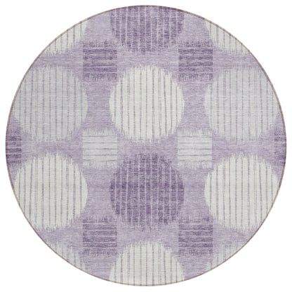 Tabselect Home Line 8' Purple And Ivory Round Geometric Washable Indoor Outdoor Area Rug
