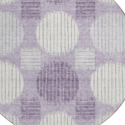 Tabselect Home Line 8' Purple And Ivory Round Geometric Washable Indoor Outdoor Area Rug