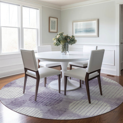 Tabselect Home Line 8' Purple And Ivory Round Geometric Washable Indoor Outdoor Area Rug