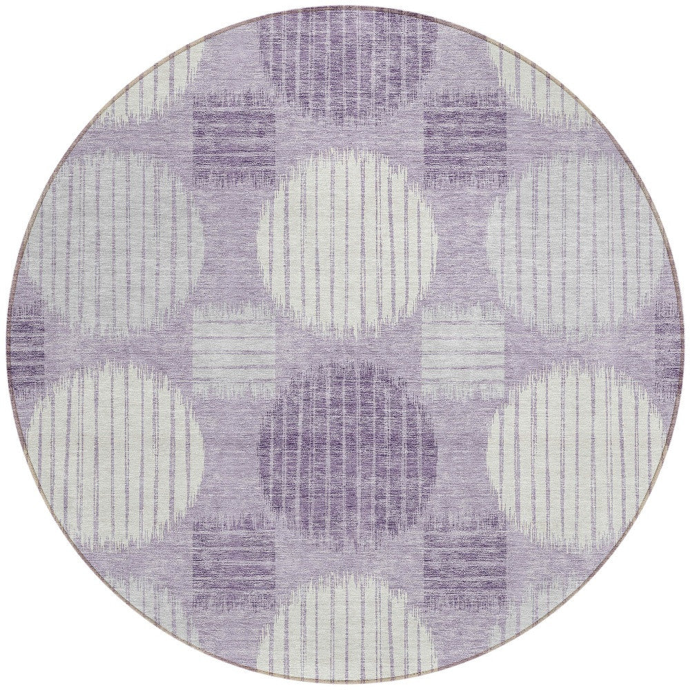 Tabselect Home Line 8' Purple And Ivory Round Geometric Washable Indoor Outdoor Area Rug