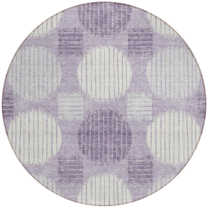 Tabselect Home Line 8' Purple And Ivory Round Geometric Washable Indoor Outdoor Area Rug