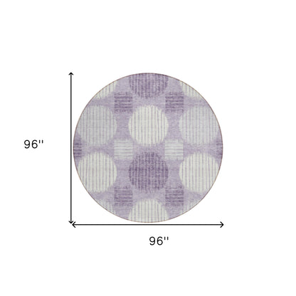 Tabselect Home Line 8' Purple And Ivory Round Geometric Washable Indoor Outdoor Area Rug