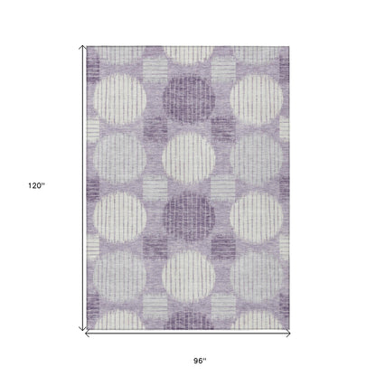 Tabselect Home Line 8' X 10' Purple And Ivory Geometric Washable Indoor Outdoor Area Rug