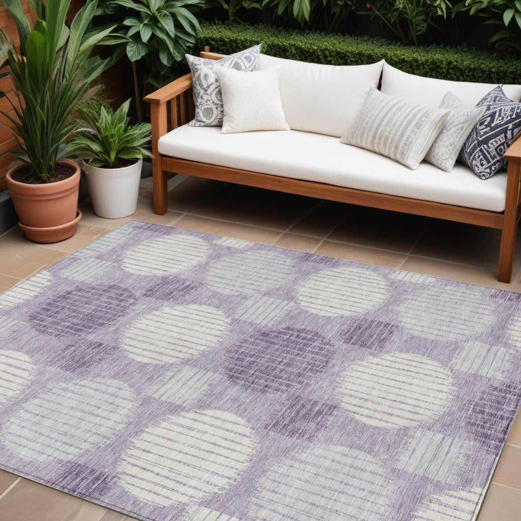 Tabselect Home Line 8' X 10' Purple And Ivory Geometric Washable Indoor Outdoor Area Rug