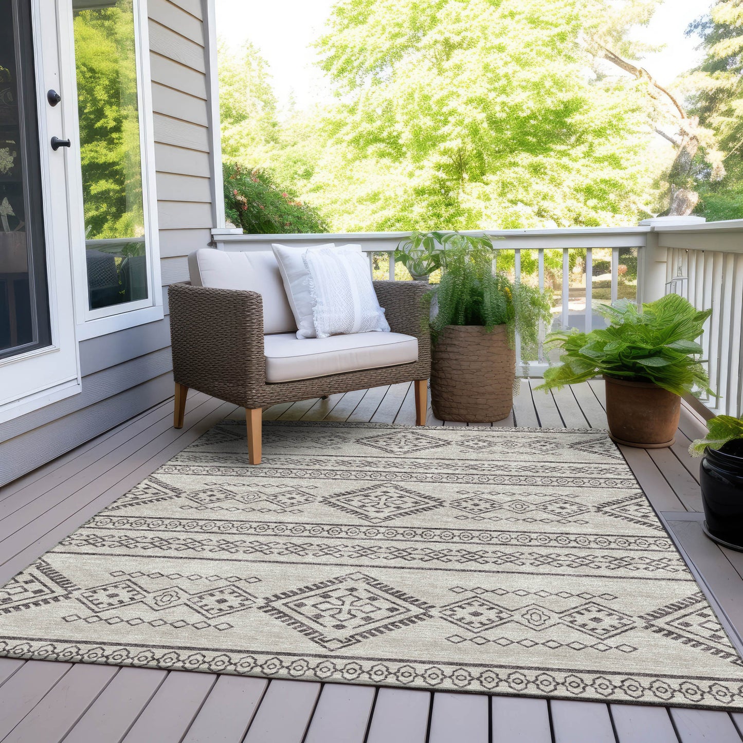 Tabselect Home Line 5' X 8' Beige And Brown Southwestern Washable Indoor Outdoor Area Rug