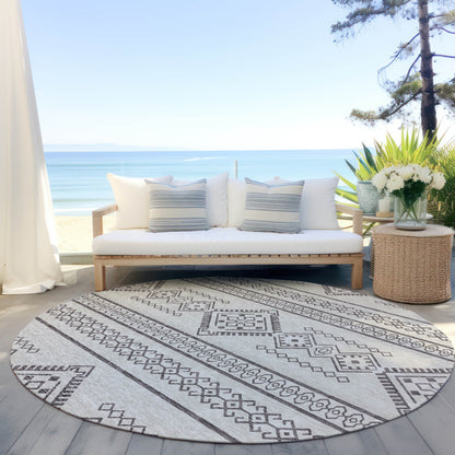 Tabselect Home Line 8' Beige And Brown Round Southwestern Washable Indoor Outdoor Area Rug