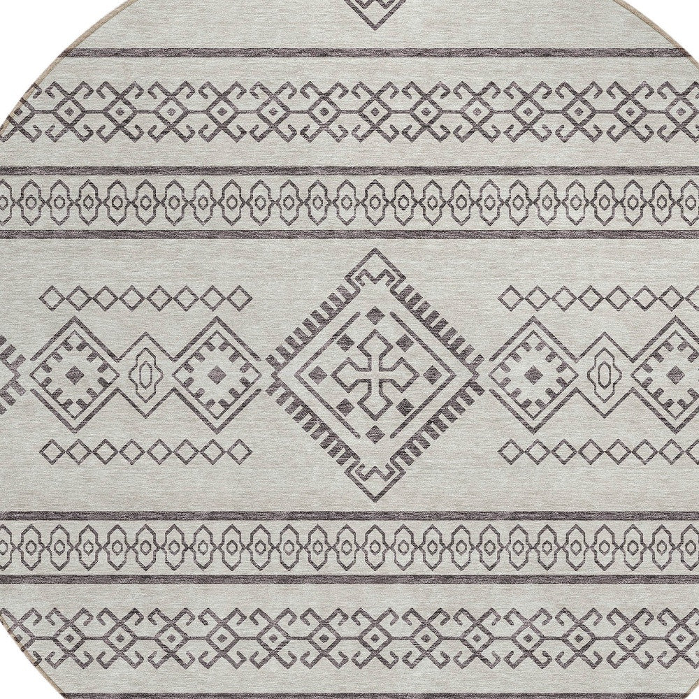 Tabselect Home Line 8' Beige And Brown Round Southwestern Washable Indoor Outdoor Area Rug