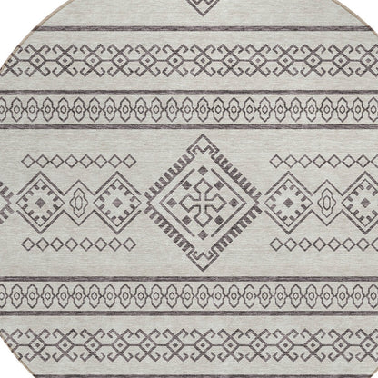Tabselect Home Line 8' Beige And Brown Round Southwestern Washable Indoor Outdoor Area Rug