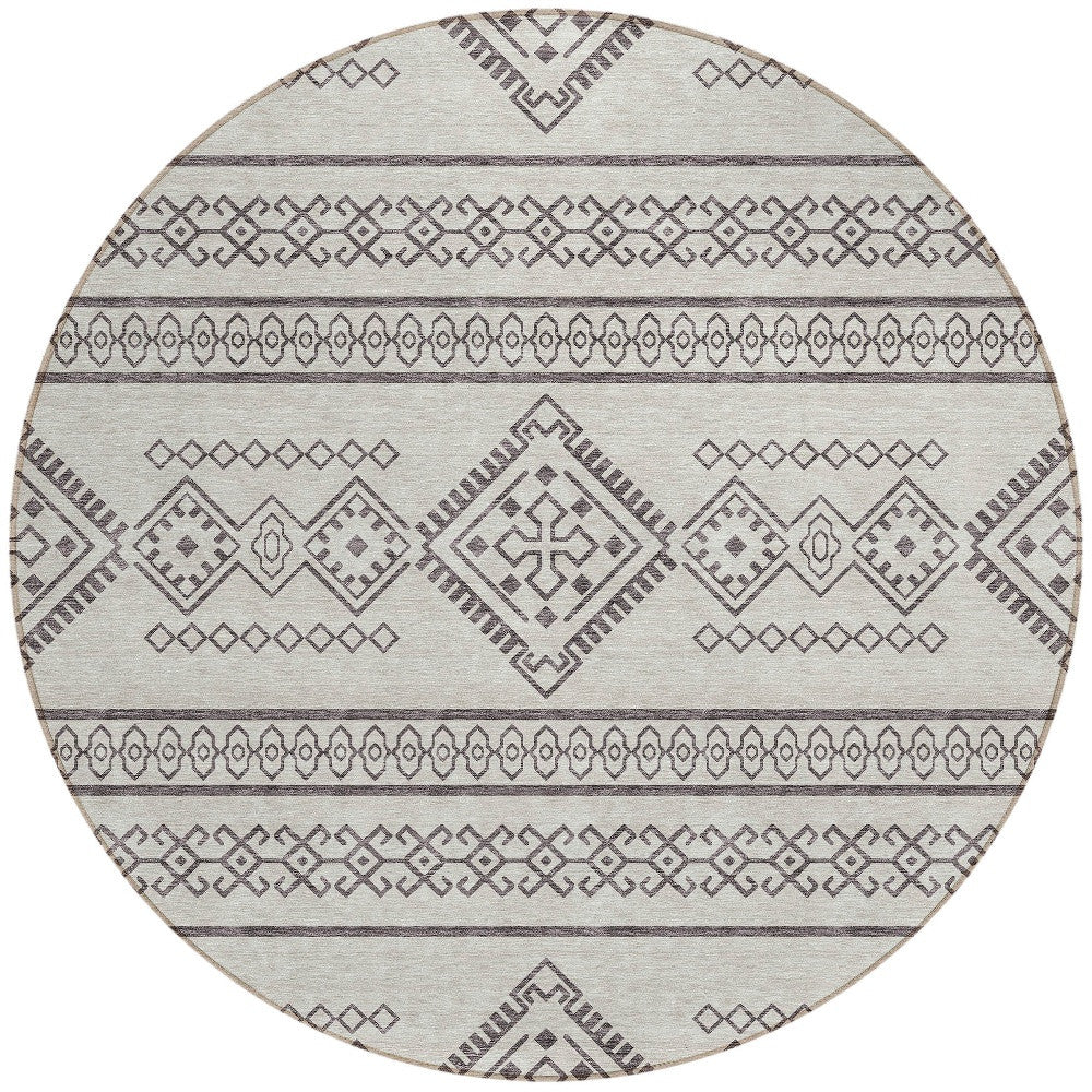 Tabselect Home Line 8' Beige And Brown Round Southwestern Washable Indoor Outdoor Area Rug