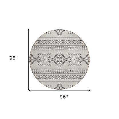 Tabselect Home Line 8' Beige And Brown Round Southwestern Washable Indoor Outdoor Area Rug