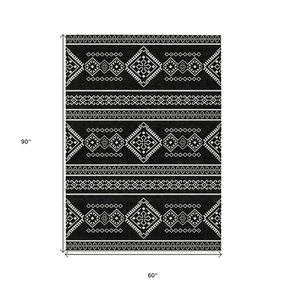 Tabselect Home Line 5' X 8' Black And Ivory Southwestern Washable Indoor Outdoor Area Rug