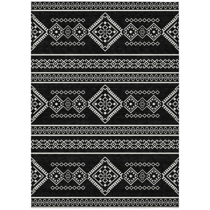 Tabselect Home Line 5' X 8' Black And Ivory Southwestern Washable Indoor Outdoor Area Rug