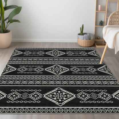 Tabselect Home Line 5' X 8' Black And Ivory Southwestern Washable Indoor Outdoor Area Rug