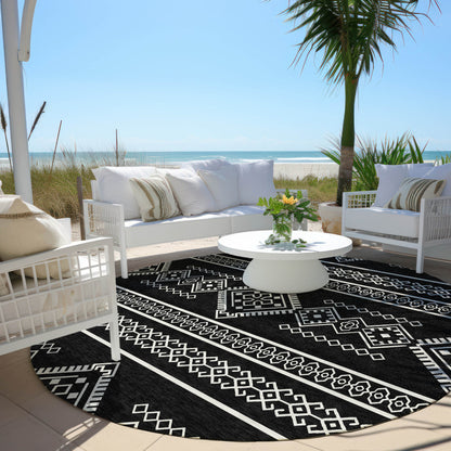 Tabselect Home Line 8' Black And Ivory Round Southwestern Washable Indoor Outdoor Area Rug