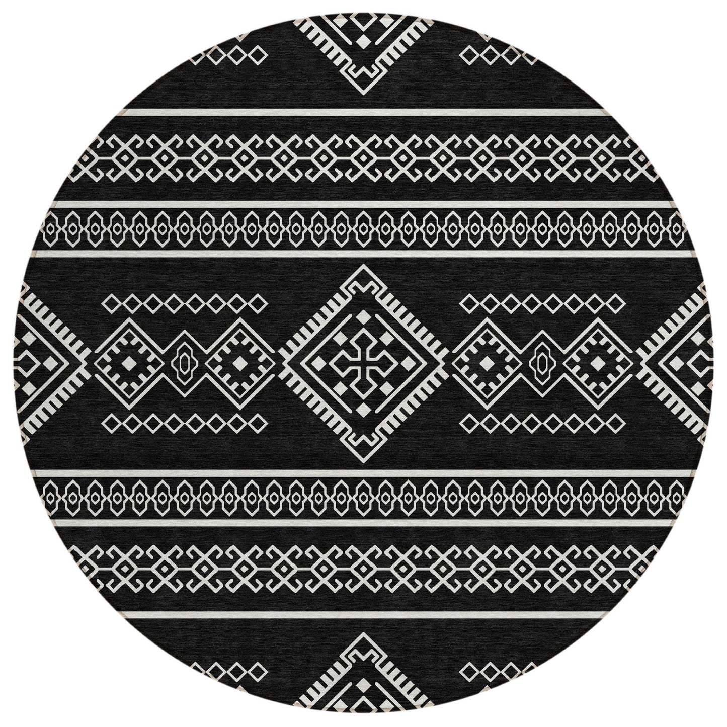 Tabselect Home Line 8' Black And Ivory Round Southwestern Washable Indoor Outdoor Area Rug