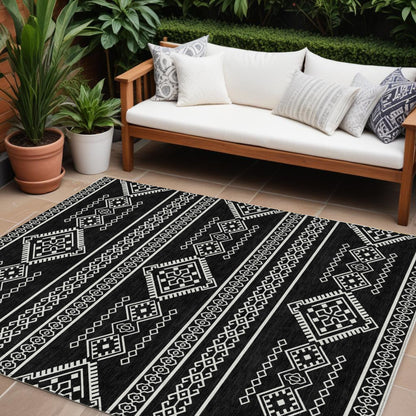 Tabselect Home Line 8' X 10' Black And Ivory Southwestern Washable Indoor Outdoor Area Rug