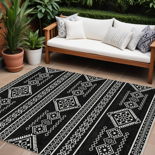Tabselect Home Line 8' X 10' Black And Ivory Southwestern Washable Indoor Outdoor Area Rug