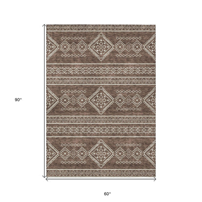 Tabselect Home Line 5' X 8' Brown And Ivory Southwestern Washable Indoor Outdoor Area Rug