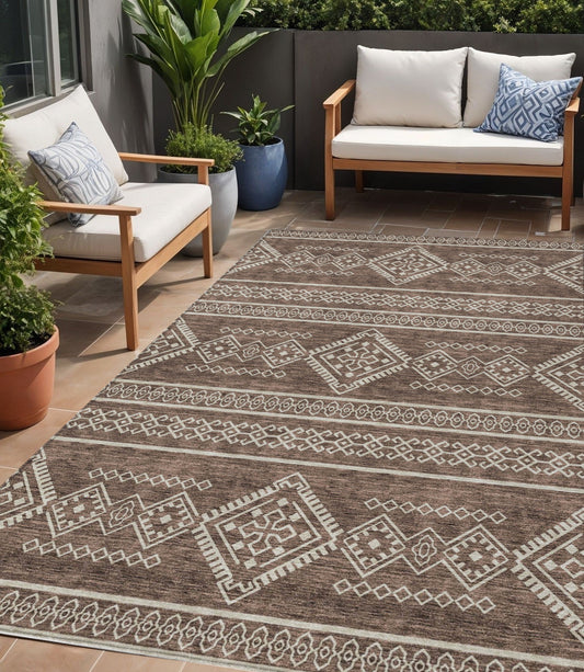 Tabselect Home Line 5' X 8' Brown And Ivory Southwestern Washable Indoor Outdoor Area Rug