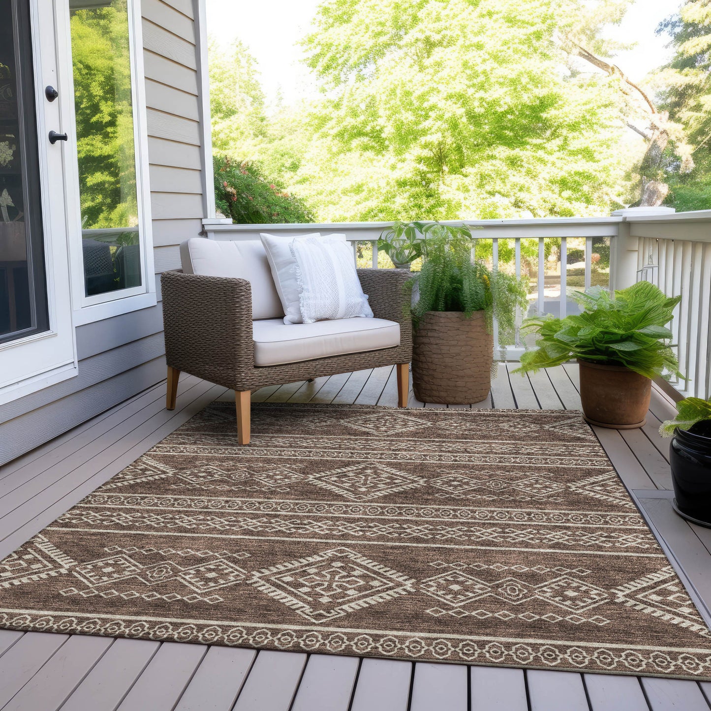 Tabselect Home Line 5' X 8' Brown And Ivory Southwestern Washable Indoor Outdoor Area Rug