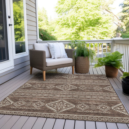 Tabselect Home Line 5' X 8' Brown And Ivory Southwestern Washable Indoor Outdoor Area Rug