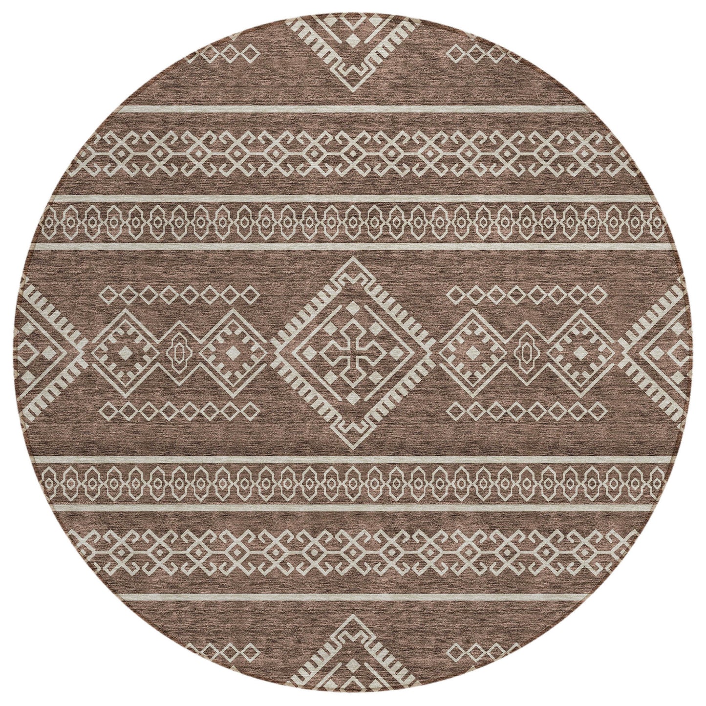 Tabselect Home Line 8' Brown And Ivory Round Southwestern Washable Indoor Outdoor Area Rug