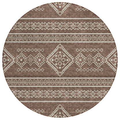 Tabselect Home Line 8' Brown And Ivory Round Southwestern Washable Indoor Outdoor Area Rug