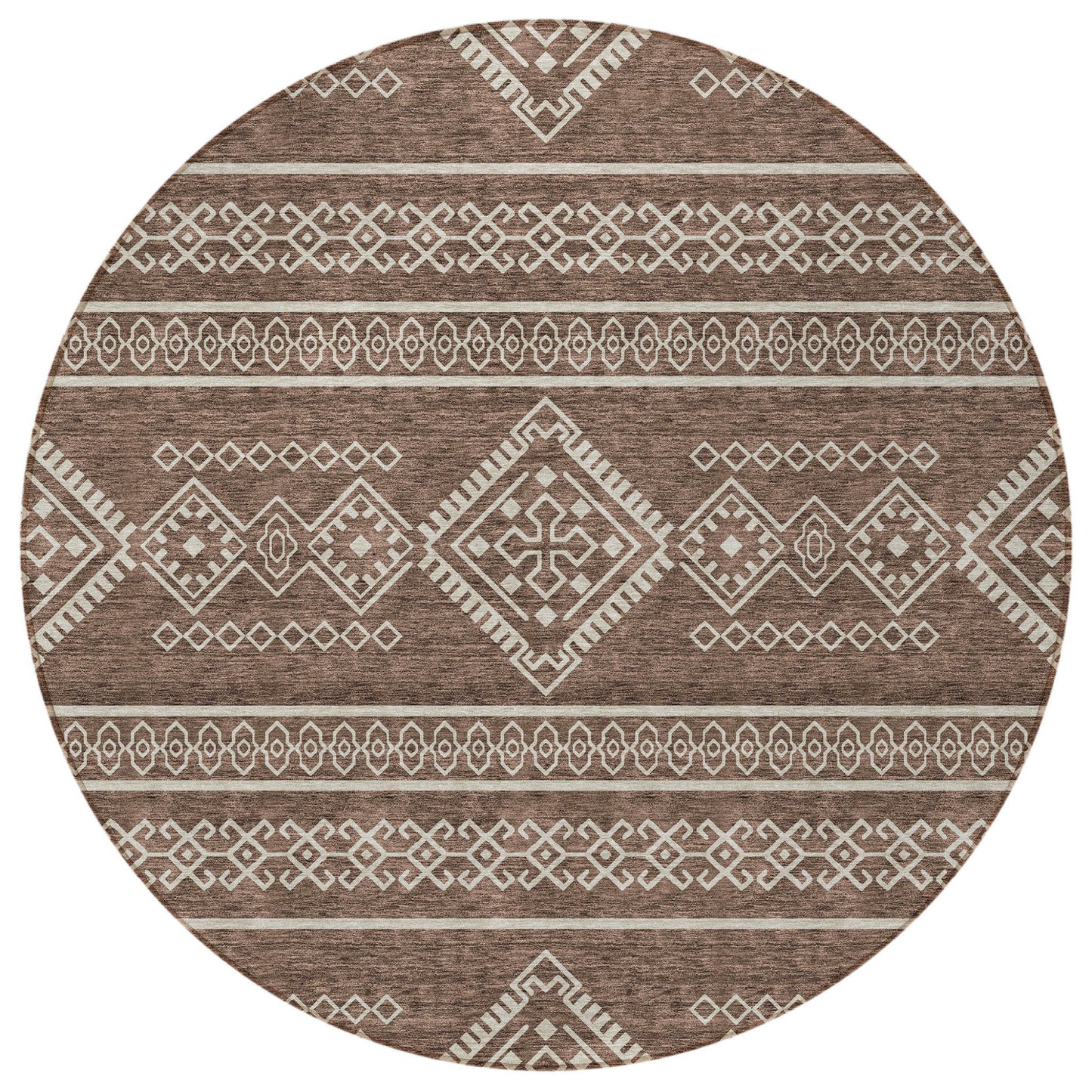 Tabselect Home Line 8' Brown And Ivory Round Southwestern Washable Indoor Outdoor Area Rug