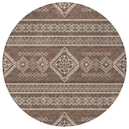 Tabselect Home Line 8' Brown And Ivory Round Southwestern Washable Indoor Outdoor Area Rug