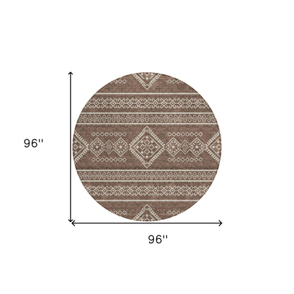 Tabselect Home Line 8' Brown And Ivory Round Southwestern Washable Indoor Outdoor Area Rug