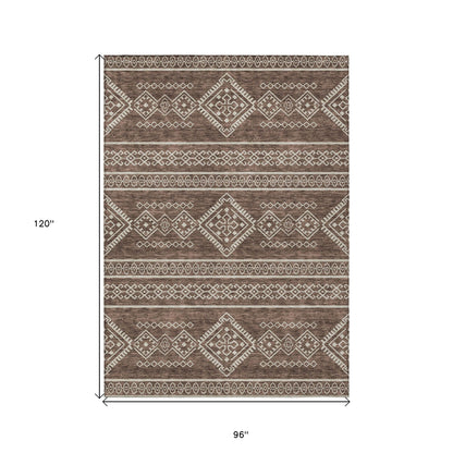 Tabselect Home Line 8' X 10' Brown And Ivory Southwestern Washable Indoor Outdoor Area Rug