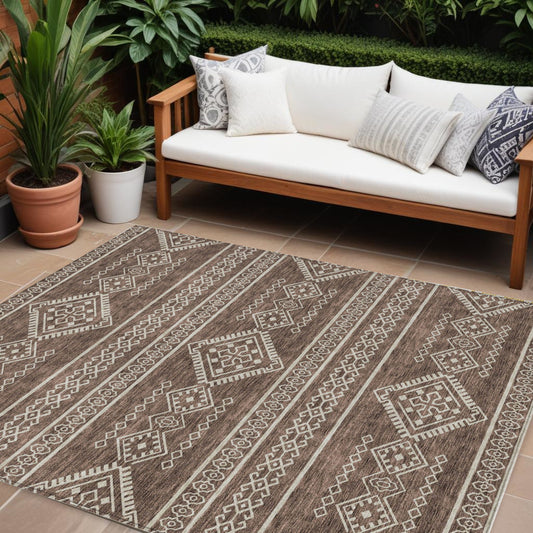Tabselect Home Line 8' X 10' Brown And Ivory Southwestern Washable Indoor Outdoor Area Rug