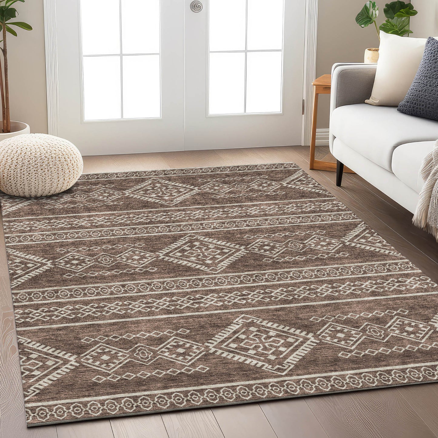 Tabselect Home Line 8' X 10' Brown And Ivory Southwestern Washable Indoor Outdoor Area Rug