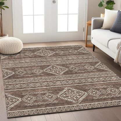 Tabselect Home Line 8' X 10' Brown And Ivory Southwestern Washable Indoor Outdoor Area Rug