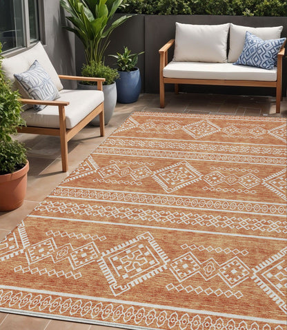 Tabselect Home Line 5' X 8' Copper And Ivory Southwestern Washable Indoor Outdoor Area Rug