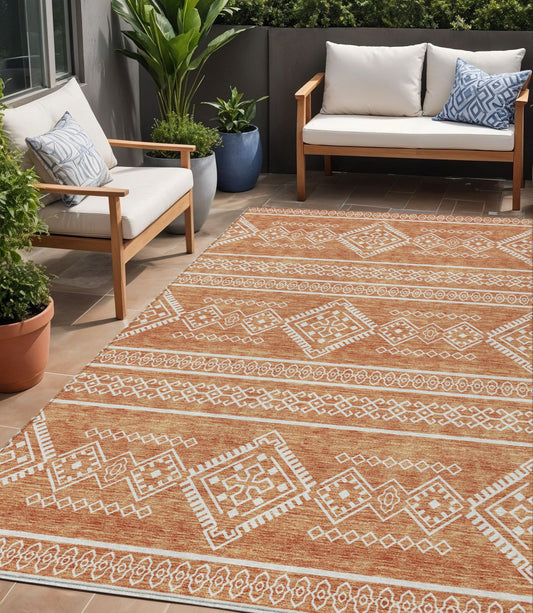 Tabselect Home Line 5' X 8' Copper And Ivory Southwestern Washable Indoor Outdoor Area Rug