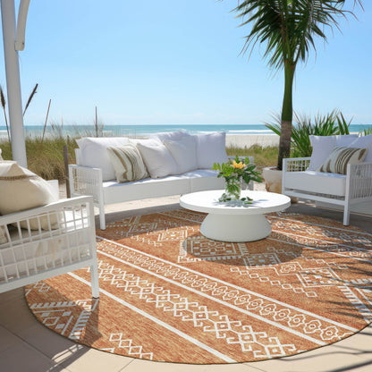 Tabselect Home Line 8' Copper And Ivory Round Southwestern Washable Indoor Outdoor Area Rug