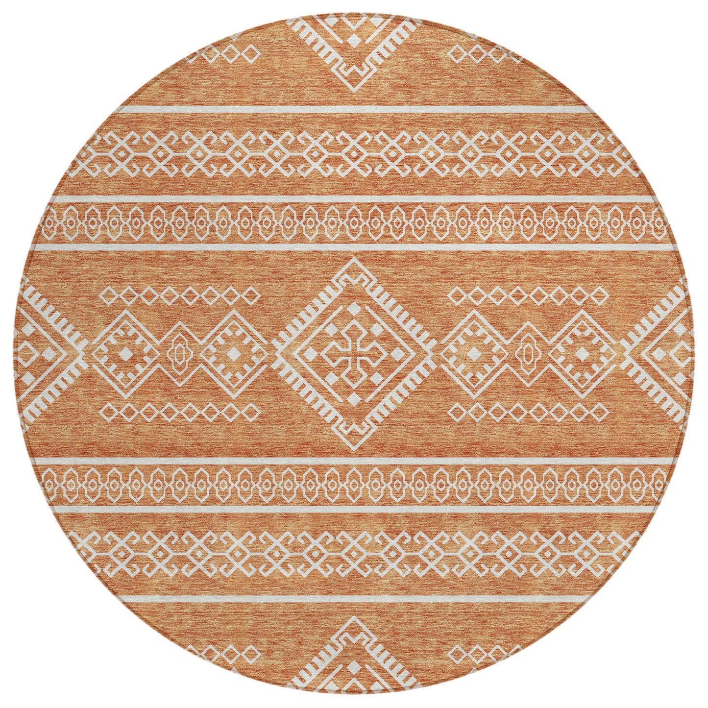 Tabselect Home Line 8' Copper And Ivory Round Southwestern Washable Indoor Outdoor Area Rug