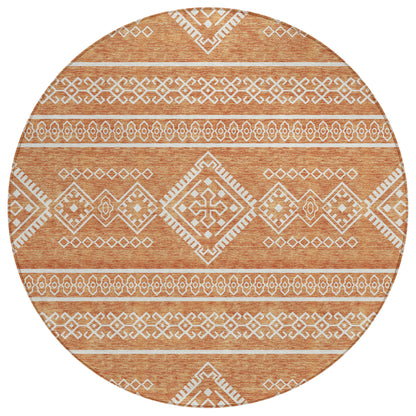 Tabselect Home Line 8' Copper And Ivory Round Southwestern Washable Indoor Outdoor Area Rug