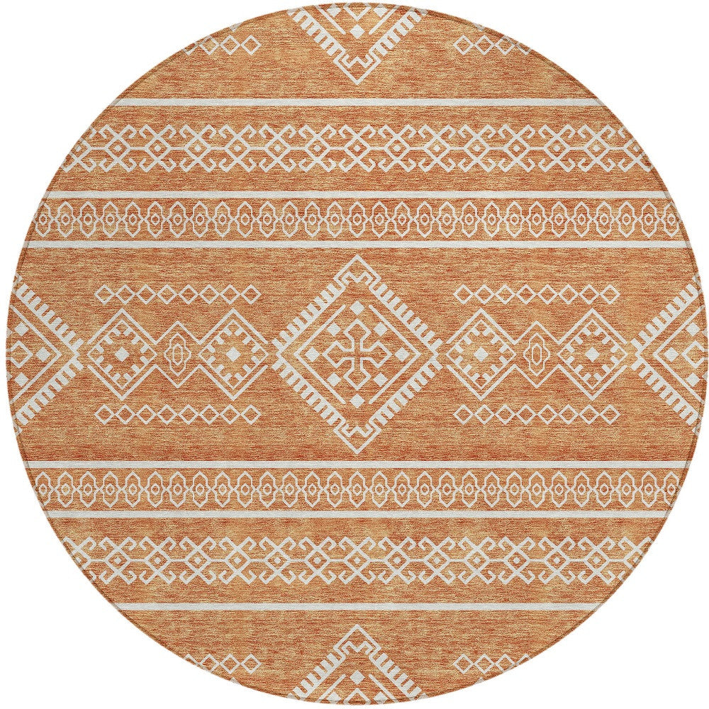 Tabselect Home Line 8' Copper And Ivory Round Southwestern Washable Indoor Outdoor Area Rug