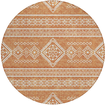 Tabselect Home Line 8' Copper And Ivory Round Southwestern Washable Indoor Outdoor Area Rug