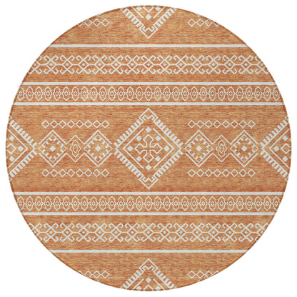 Tabselect Home Line 8' Copper And Ivory Round Southwestern Washable Indoor Outdoor Area Rug