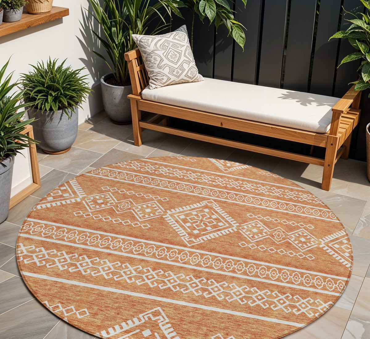 Tabselect Home Line 8' Copper And Ivory Round Southwestern Washable Indoor Outdoor Area Rug