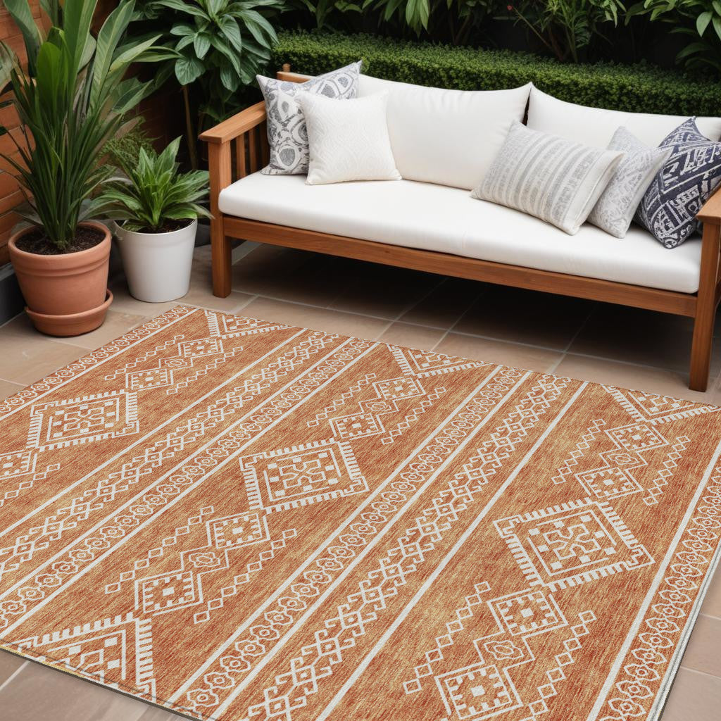 Tabselect Home Line 8' X 10' Copper And Ivory Southwestern Washable Indoor Outdoor Area Rug