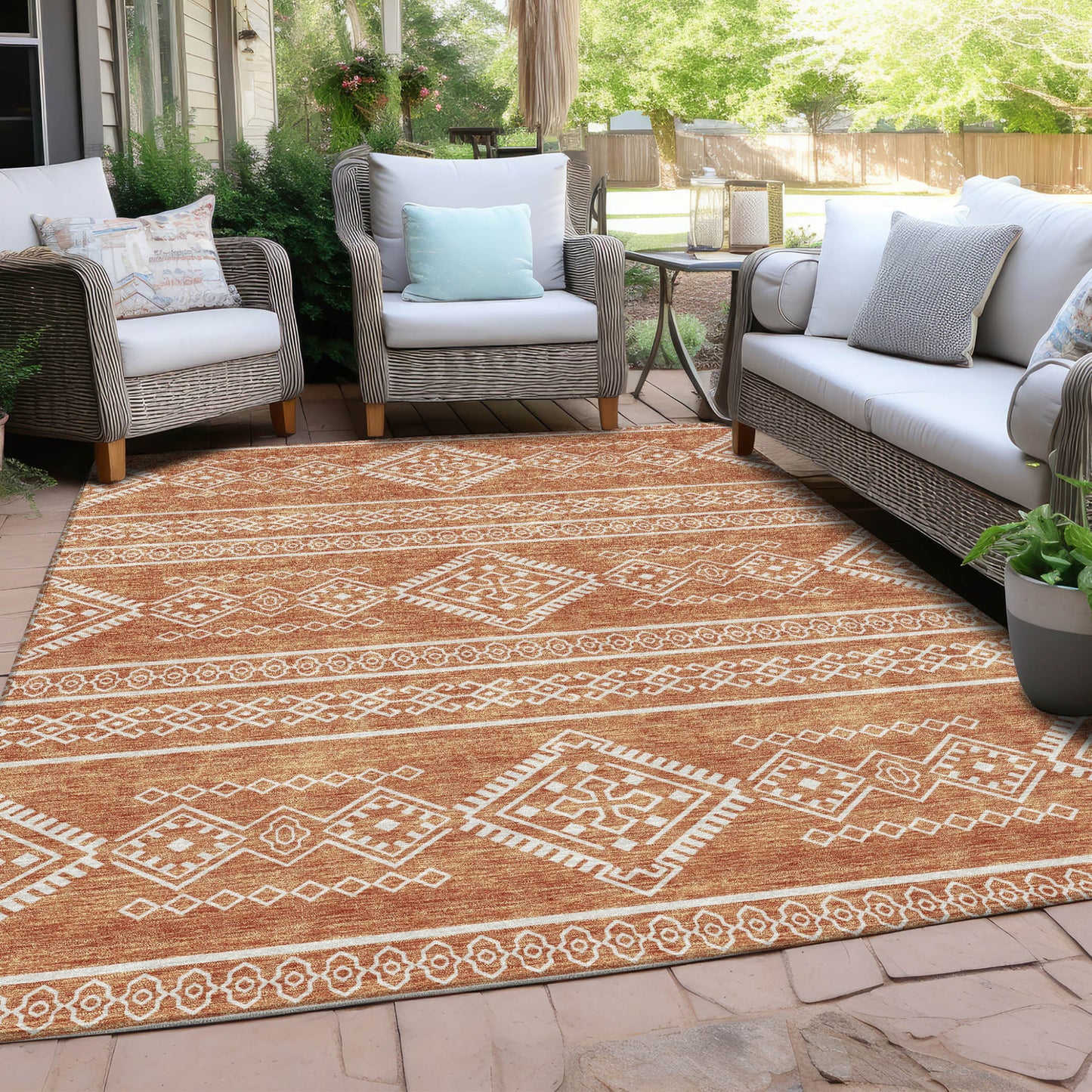Tabselect Home Line 8' X 10' Copper And Ivory Southwestern Washable Indoor Outdoor Area Rug