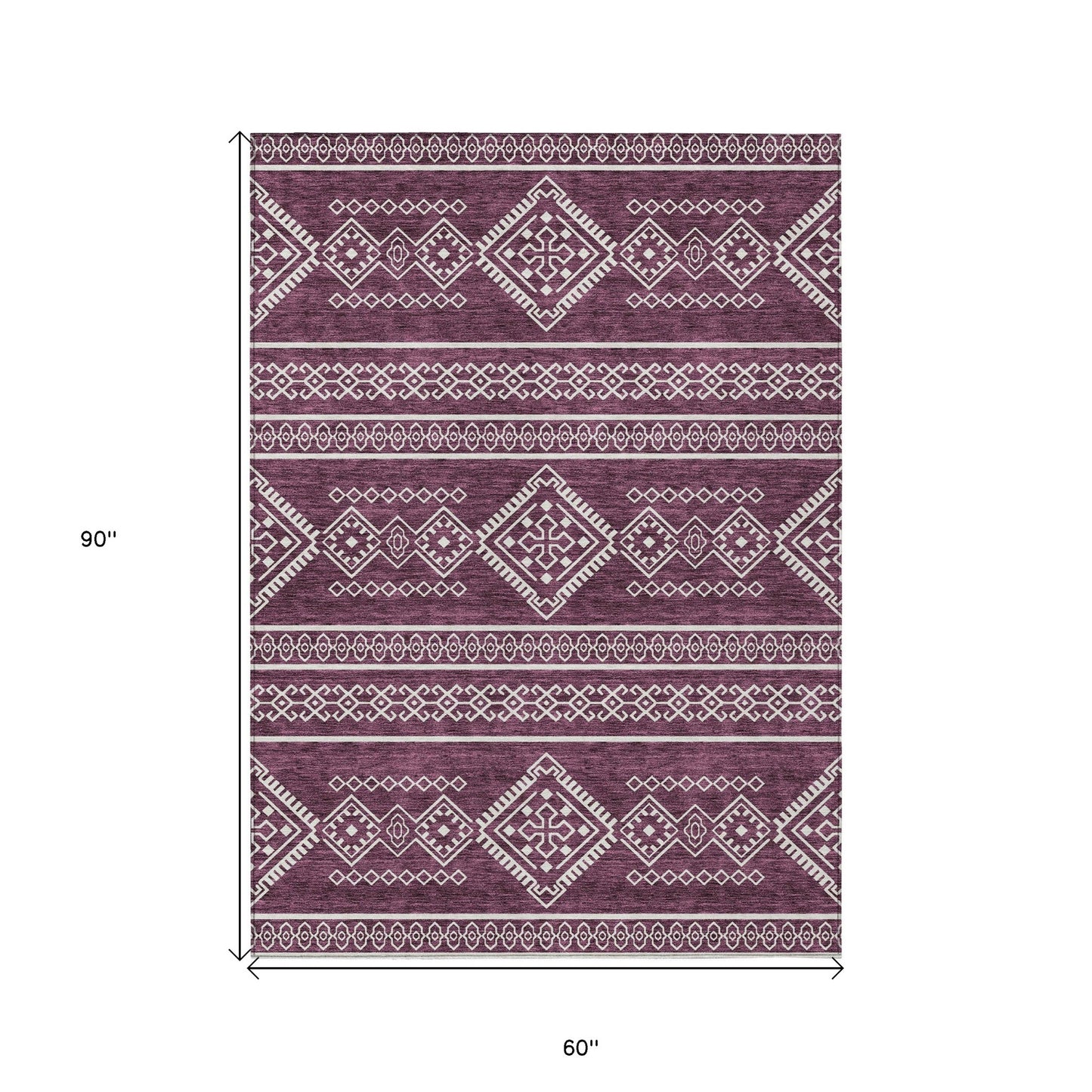 Tabselect Home Line 5' X 8' Eggplant And Ivory Southwestern Washable Indoor Outdoor Area Rug